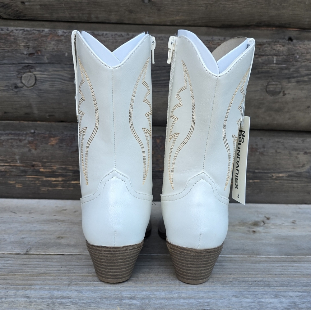 Y2K White Western Cowgirl Deco Stitch Block Heel Boots Women's Size 8M - Picture 7 of 10